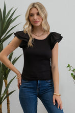 Load image into Gallery viewer, The Brooke Double Ruffle Sleeve Top in BLACK