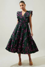 Load image into Gallery viewer, Floral Poplin Surplice Midi Dress