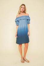 Load image into Gallery viewer, Dip Dyed Chambray Off Shoulder Dress