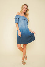 Load image into Gallery viewer, Dip Dyed Chambray Off Shoulder Dress