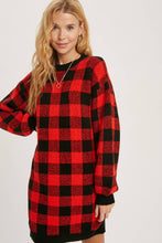 Load image into Gallery viewer, Buffalo Plaid Sweater Tunic Dress