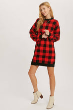 Load image into Gallery viewer, Buffalo Plaid Sweater Tunic Dress