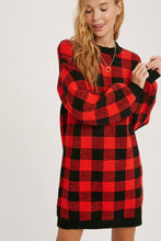 Load image into Gallery viewer, Buffalo Plaid Sweater Tunic Dress
