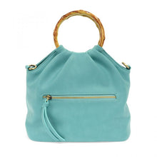 Load image into Gallery viewer, Aqua Bamboo Handle Pouf Bag