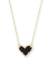 Load image into Gallery viewer, Ari Heart Black Drusy Pendant Necklace