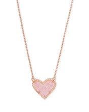 Load image into Gallery viewer, Ari Heart Pink Drusy Pendant Necklace