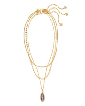 Load image into Gallery viewer, Framed Dani Triple Strand Necklace in Gold Lilac
