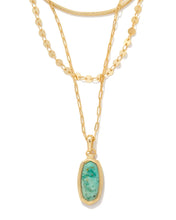 Load image into Gallery viewer, Framed Dani Triple Strand Necklace in Gold Sea Green