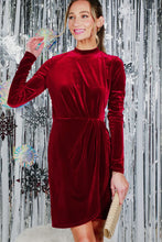Load image into Gallery viewer, The Burgundy Danny Velvet Wrap Front Dress

