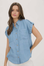 Load image into Gallery viewer, The Chambray Collared Tab Top
