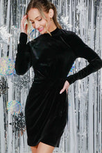 Load image into Gallery viewer, The Black Danny Velvet Wrap Front Dress
