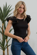 Load image into Gallery viewer, The Brooke Double Ruffle Sleeve Top in BLACK
