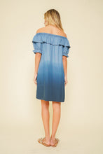 Load image into Gallery viewer, Dip Dyed Chambray Off Shoulder Dress
