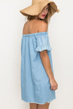 Load image into Gallery viewer, Chambray Ruffle Off the Shoulder Dress
