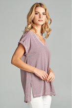Load image into Gallery viewer, Burgundy Stripe Rollsleeve Knit Tee
