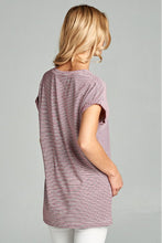 Load image into Gallery viewer, Burgundy Stripe Rollsleeve Knit Tee
