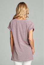 Load image into Gallery viewer, Burgundy Stripe Rollsleeve Knit Tee
