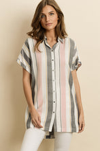 Load image into Gallery viewer, Barcode Striped Boyfriend Pocket Shirt

