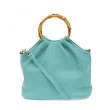Load image into Gallery viewer, Aqua Bamboo Handle Pouf Bag
