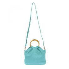 Load image into Gallery viewer, Aqua Bamboo Handle Pouf Bag
