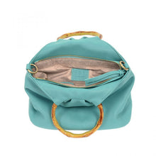 Load image into Gallery viewer, Aqua Bamboo Handle Pouf Bag
