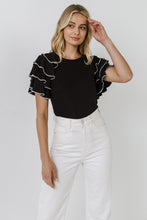 Load image into Gallery viewer, Contrast Edge Ruffle Sleeve Knit Top
