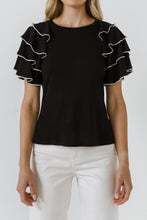 Load image into Gallery viewer, Contrast Edge Ruffle Sleeve Knit Top
