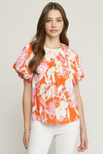 Load image into Gallery viewer, Floral Bubble Sleeve Pleated Blouse
