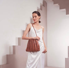 Load image into Gallery viewer, Carrie Medium Pleated Shoulder Bag in Saddle
