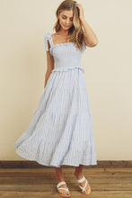 Load image into Gallery viewer, Ari Striped Tie Shoulder Smocked Midi Dress
