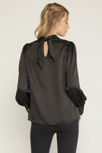 Load image into Gallery viewer, Black Satin Cross Front Long Sleeve Blouse
