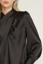 Load image into Gallery viewer, Black Satin Cross Front Long Sleeve Blouse
