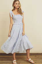 Load image into Gallery viewer, Ari Striped Tie Shoulder Smocked Midi Dress
