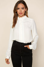 Load image into Gallery viewer, Babyhem Ruffle Neck Button Up Shirt
