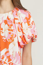 Load image into Gallery viewer, Floral Bubble Sleeve Pleated Blouse

