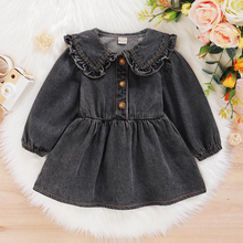Load image into Gallery viewer, Grey Bib Collar Denim Dress
