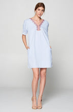 Load image into Gallery viewer, Embroidered Pinstripe Dress
